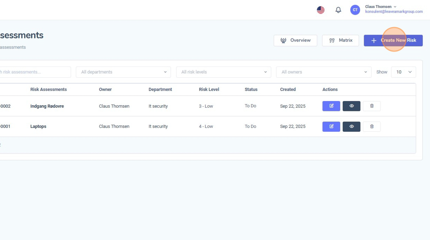 Step 3 - Create New Risk