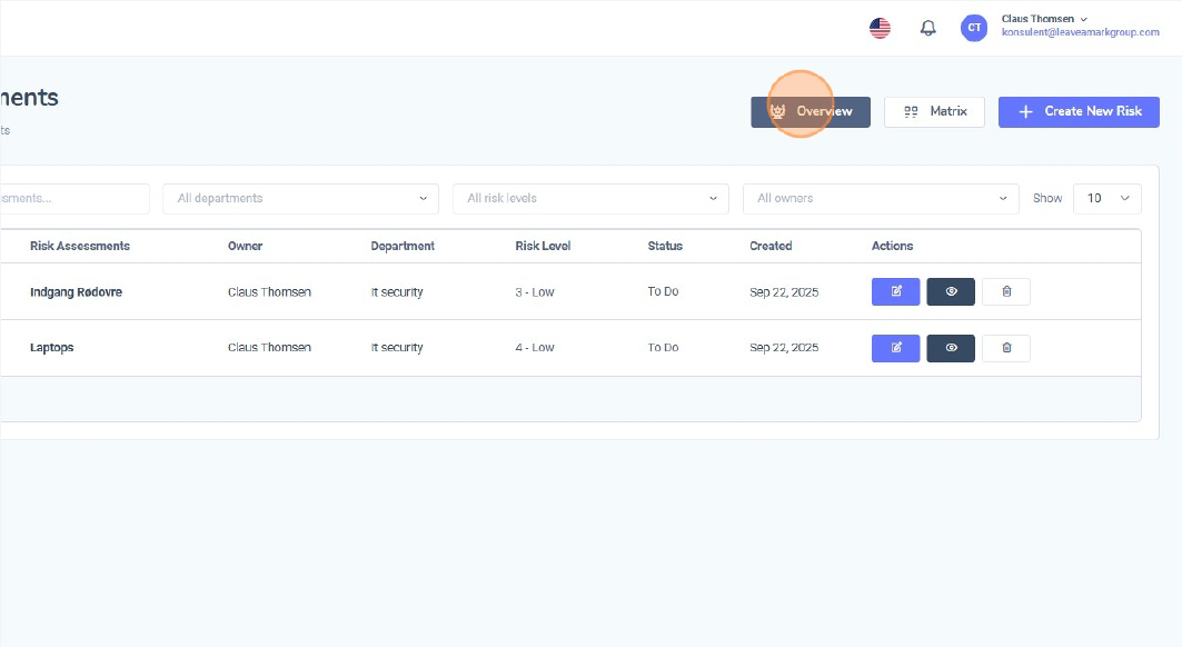 Step 1 - Open Risk Overview
