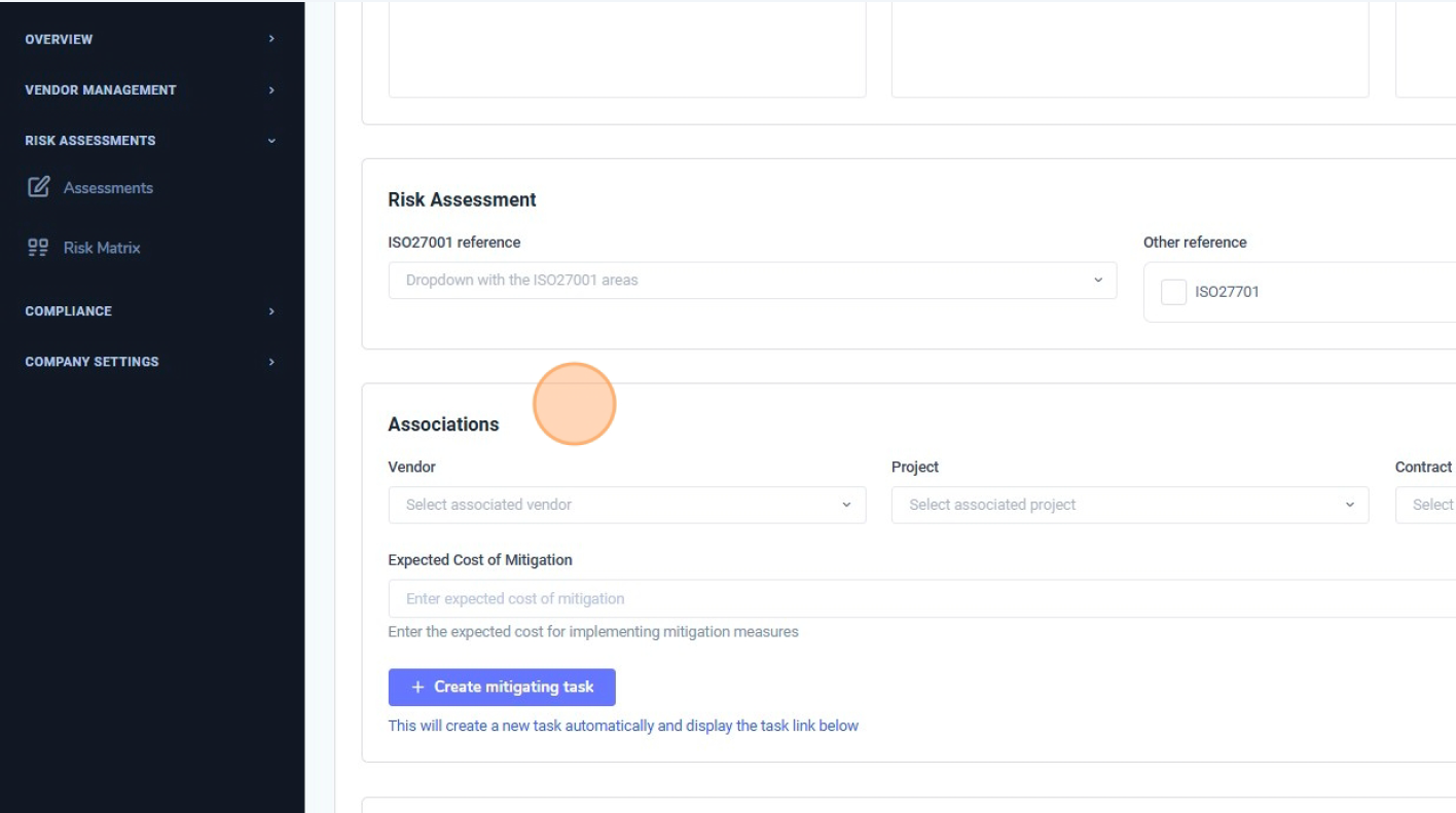 Step 1 - Associations section in a risk assessment