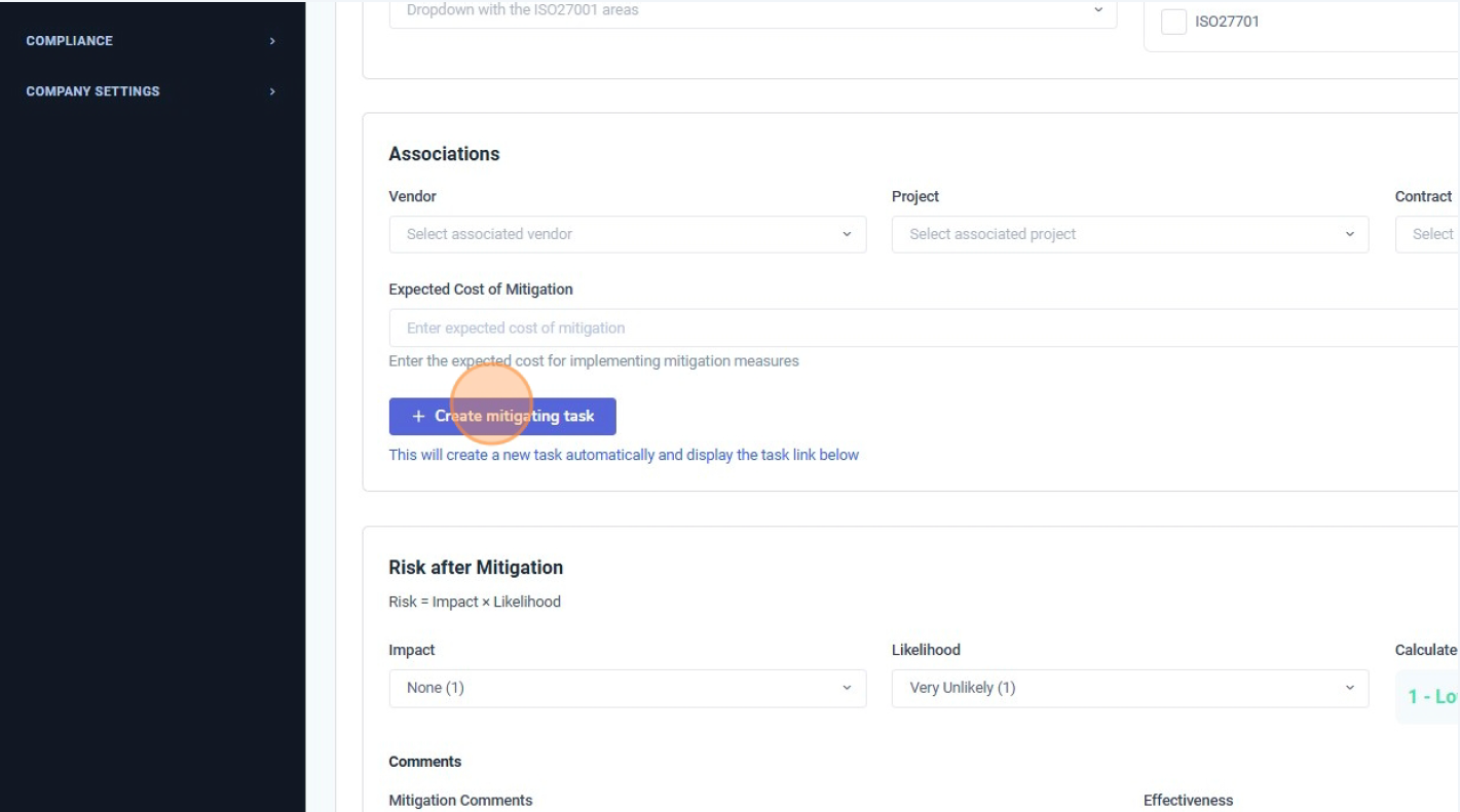 Step 2 - Create mitigating task button and modal