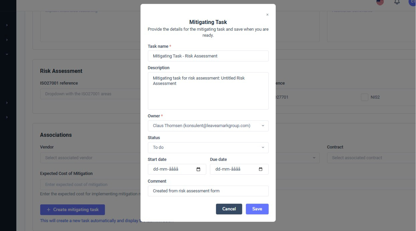 Step 3 - Pre-filled Mitigating Task details